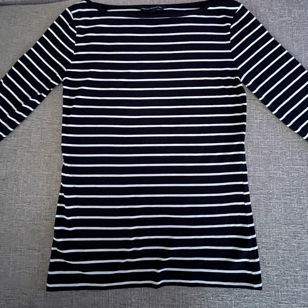 French Connection navy and white striped shirt 3/4 length sleeves - Size S